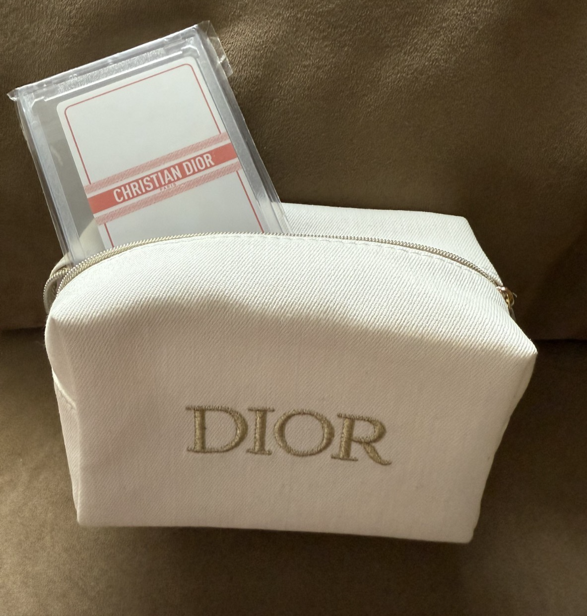 Authentic Dior White Denim Beauty Pouch with Play Card 4 of Diamonds-image