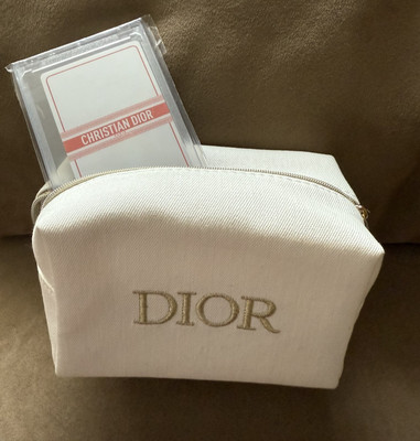 Dior White Denim Beauty Pouch & Authentic Christian Dior Play Card 4 of Diamonds