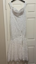 Vestido blanco de tela de pelo de conejo y lentejuelas brillantes SHEIN Belle talla grande