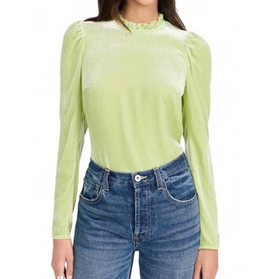 Ulla Johnson Marlene Crushed Velvet Long Sleeve Blouse Pistachio Green SZ 4