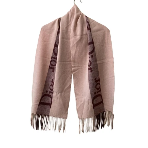 Auth DIOR/ChristianDior Foulard rose clair en laine bordeaux cachemire