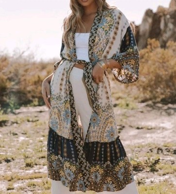 Lovestitch Floral Tiered Patterned Short Sleeve  Gypsy Hippie Boho Kimono O/S