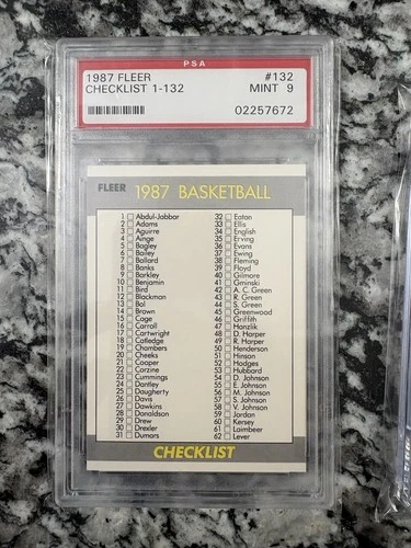1987 Fleer PSA 9 Michael Jordan Checklist #132 Mint Basketball Card