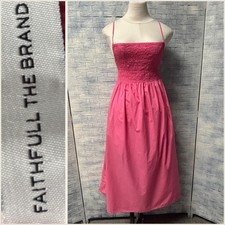 FAITHFULL THE BRAND Pink Smocked Bodice Midi Dress Womens M