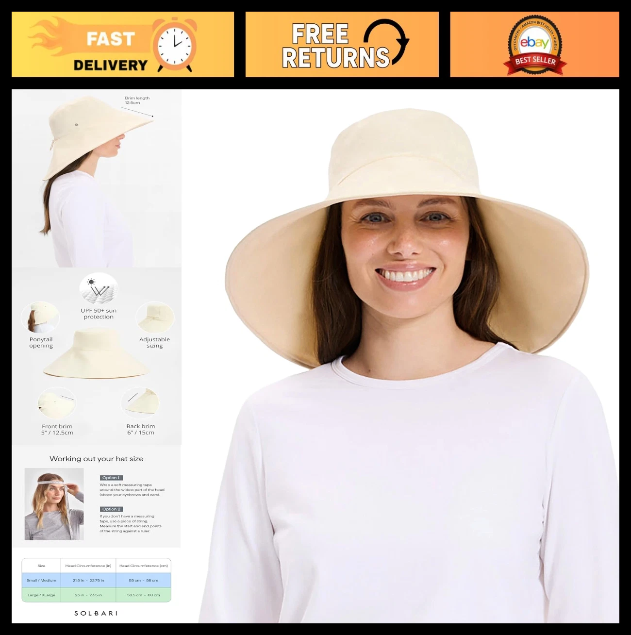 Ultra Wide Brim Sun Hat UPF 50+ Packable UV Protection Full Coverage Hat