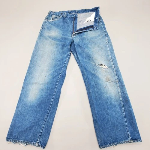 Vintage 1940s Big Mac Pennys Donut Hole Carpenter Denim Jeans Distressed 31"×30"