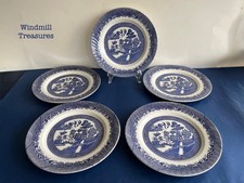 5  BARRATTS WILLOW PATTERN DINNER PLATES 25.5cm - GREAT CONDITION O745