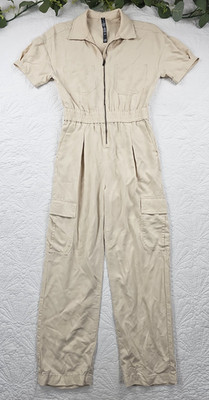 Vuori Women's Coastline Jumpsuit Coveralls Light Tan Size XS Short Sleeve