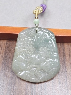 Zen Panorama: 51mm Grade A Burmese Jadeite Landscape | Masterful Depth Polish