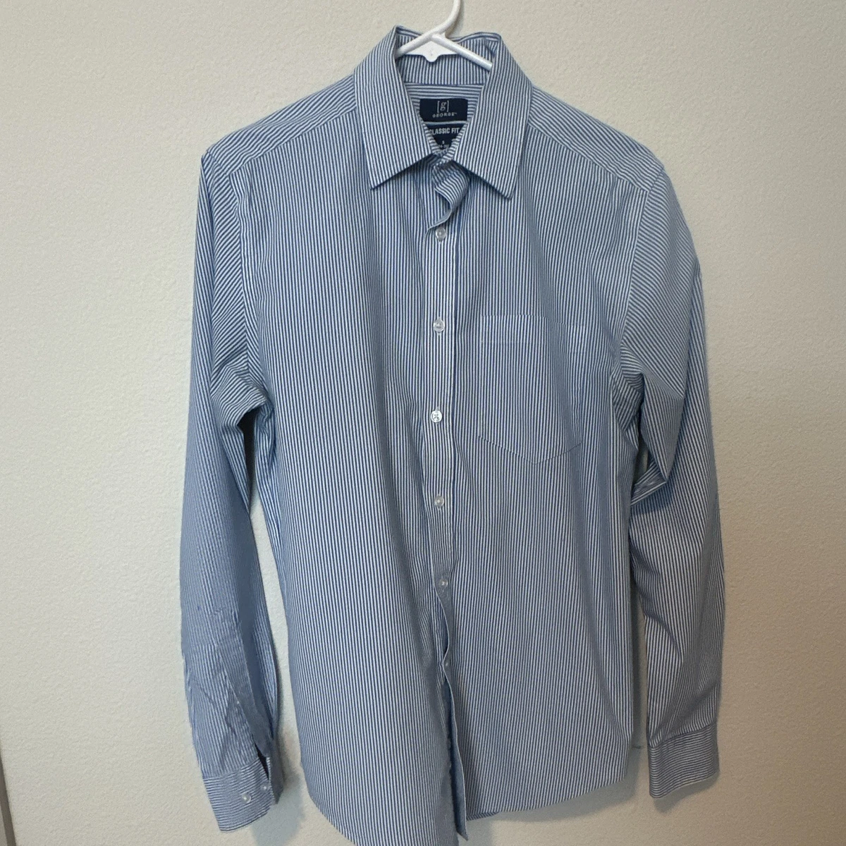 george men's dress shirts George Men's Classic Dress Shirt with Long Sleeves, Sizes S-3xl, Size: Large, Blue