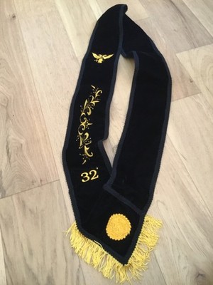 Scottish Rite of Freemasons 32nd degree black velvet sash