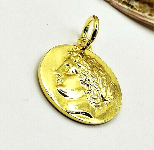 God Apollo Coin Sterling Silver 925 Gold Plated Pendant - Picture 4 of 6