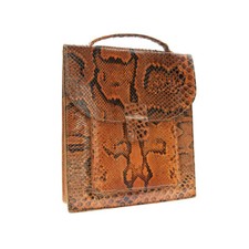 Sacoche Vintage 60s en peau de python marron | Sac à main en serpent & cuir