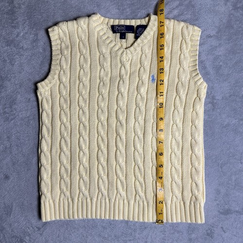 Polo Ralph Lauren Vest Boys Size 7 V-Neck Cable Knit Yellow - Picture 4 of 6