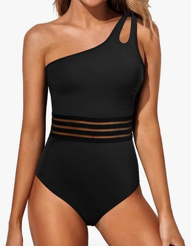 Tummy Control Bathing Suits Full Coverage Keyhole Swimwear Swimsuit S Blk A1