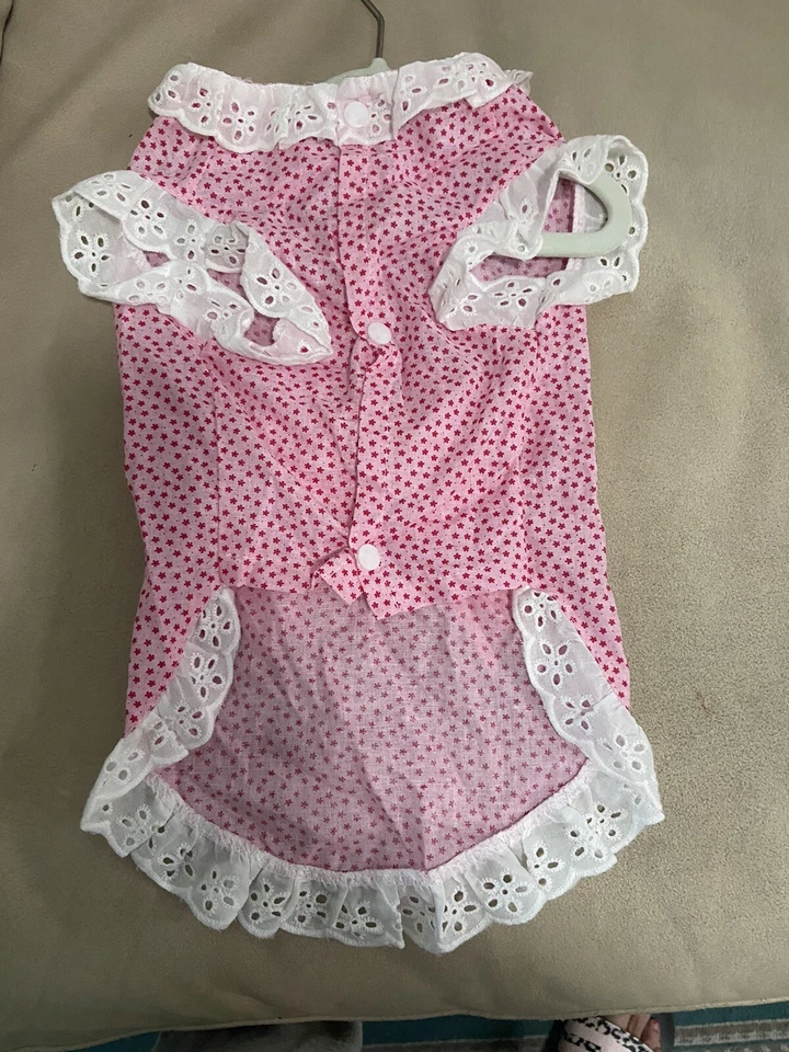 Pink Dog dress with white lace trim and satin bow size L Foto 3 de 3
