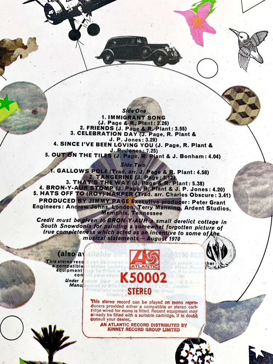LED ZEPPELIN III VINYL OG 1970 ATLANTIC PETER GRANT w/WORKING