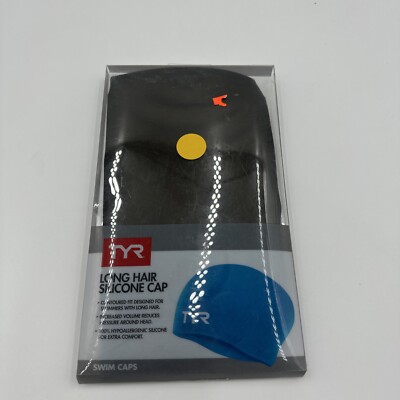 TYR Sport Long Hair Silicone Swim Cap- Black Contoured.  New