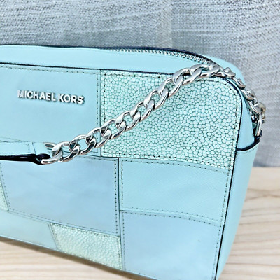 Michael Kors Patchwork Leather Seafoam Crossbody Bag  Leather & Chain Strap