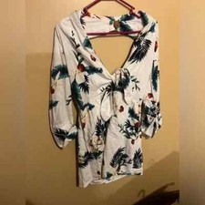Farm rio white floral tie front open back floral mini dress M