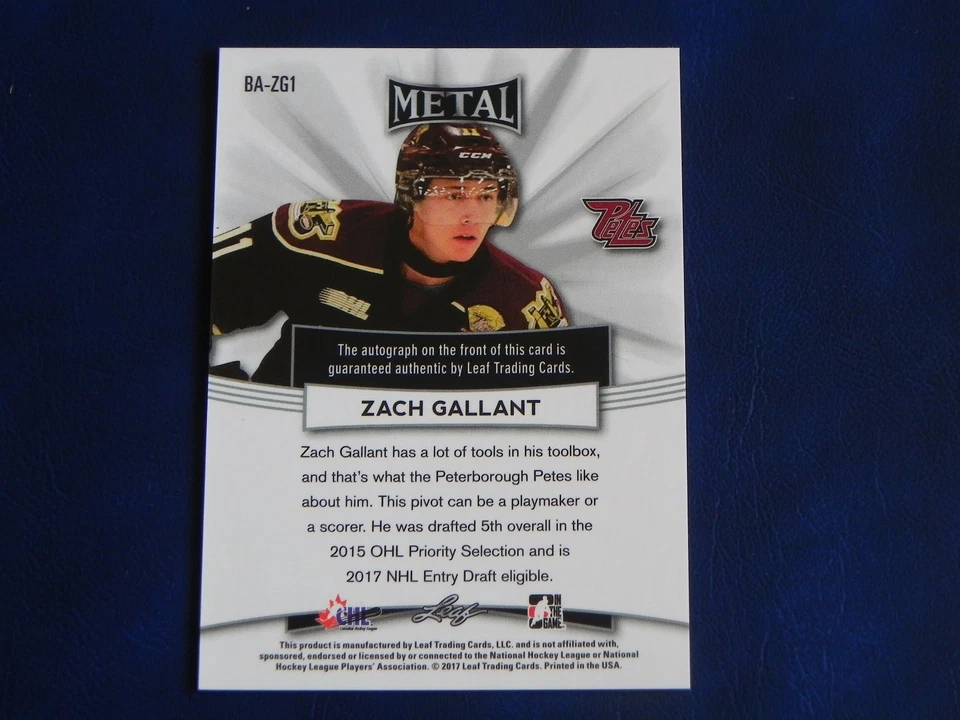 2016-17 Leaf Metal Autographed BA-ZG1 Zach Gallant Peterborough Petes OHL CHL - Image 2 of 2