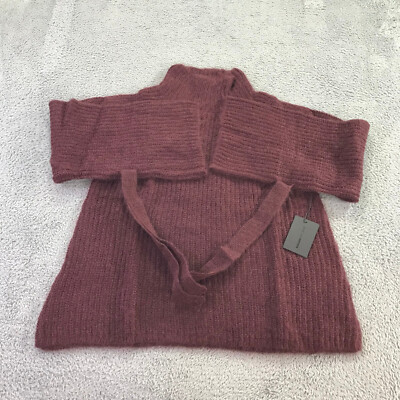 New Naadam Sweater Womens Small  Mohair Poncho Roll Neck Red Wool Tassle