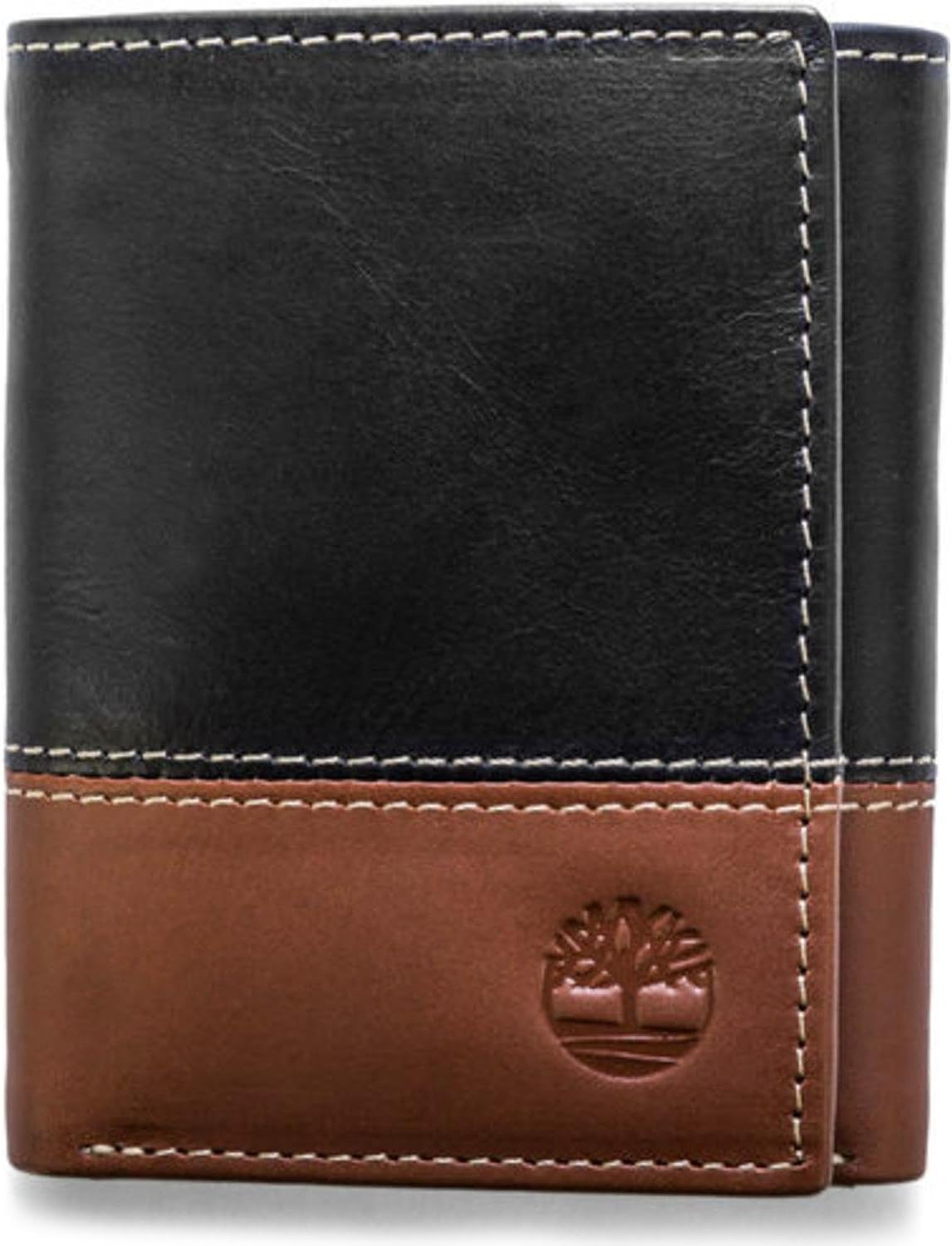 Men'S Leather Trifold Wallet with Id Window, Black/Brown (Hunter), One Size