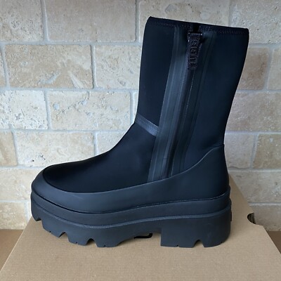 UGG BRISBANE MID BLACK LEATHER WATERPROOF PLATFORM BOOTS