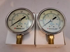 2 Weksler mechanical pressure gauge, 2.5in diameter, 1/4 NPT 0 to 300 psi. NEW