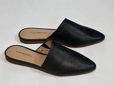 LUCKY BRAND Sz 10 M Black Leather Pointed Slip On Mule Flat  display picture 2