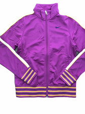 NIKE Track Jacket Full Zip. Fuchsia Pink with White Orange Stripe Girl's Large