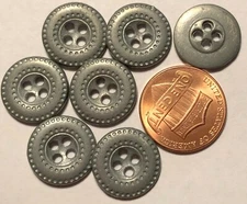 7 Gray Tone Sew-through Metal Buttons Just Over 9/16" 15mm 9977