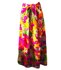 960's Vintage Wild Hot Floral Color Psychedelic Polyester Belted Maxi Skirt SM