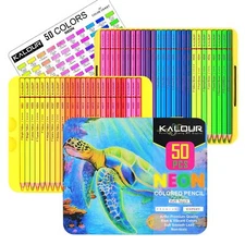 50 Neon Colored Pencils for Adult Coloring Books Fluorescent Professional