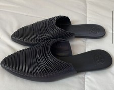 Tory Burch Siena Flat Navy Blue Leather Mules