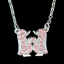 Pink Emperor Penguin made with Swarovski Crystal Sea Love Heart Family Necklace