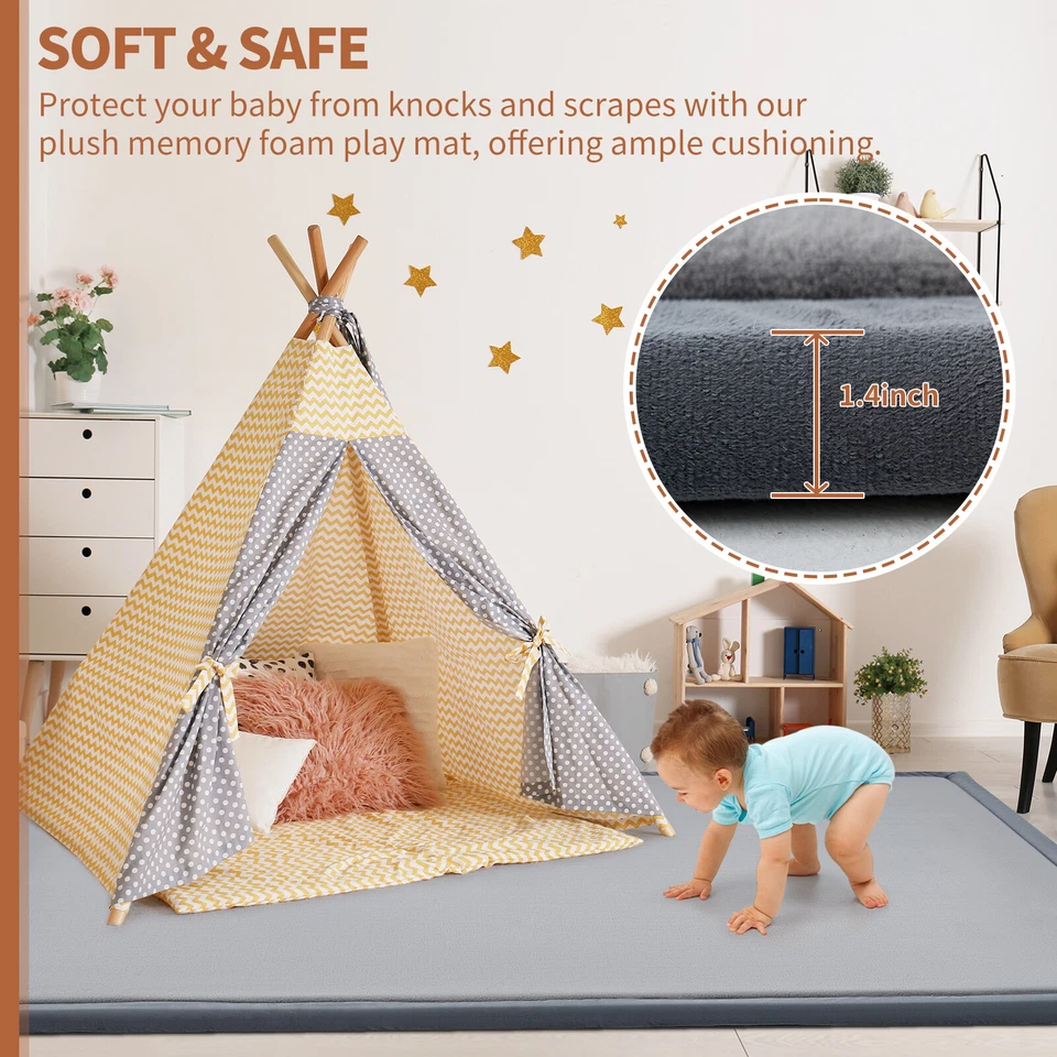 Baby Play Mat for Floor 1.5” Thick Memory Foam Crawling Mat Tatami Mat 80”x80” - Image 4 of 4