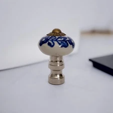 Set of 2 Gorgeous porcelain Lamp shade finials. Harp Toppers - Blue/White