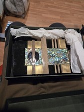 MELE + MARIE Art deco mixed media box clutch shoulder bag shell wood metal NEW