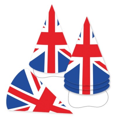 Union Jack Pappkegelhüte britische Flagge rot weiß blau Könige Partydekor