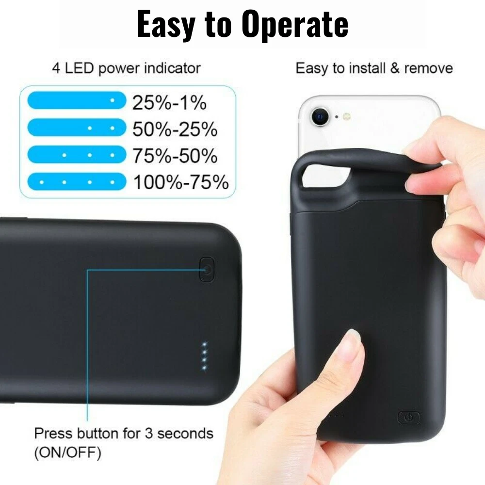 Power Bank Charging Cover For iPhone 8 7 6 Plus SE External Charger Battery Case
