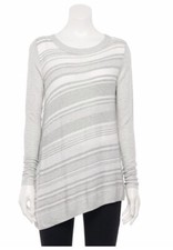 NWT Women's Apt. 9 L/S Gray/Ivory Striped Asymmetric Hem Sweater Sz Large
