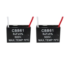 2PCS 500v 6uf CBB61 Ceiling Fan Motor Running Capacitor 2 Wire 50/60 Hz
