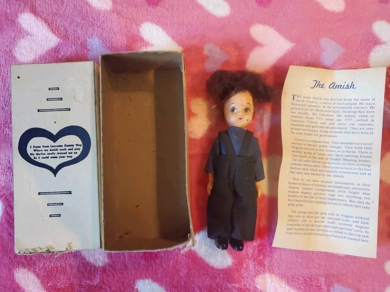 Vintage Amish Boy Doll 5” Tall Lancaster, Pennsylvania In Box