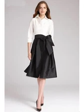 Teri Jon Colorblock Taffeta Shirtdress Size 2 White Black
