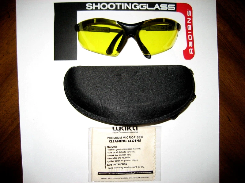 RADIANS-SPORTY AMBER SHOOTING/SAFETY GLASSES + HARD CASE + CLEANING CLOTH