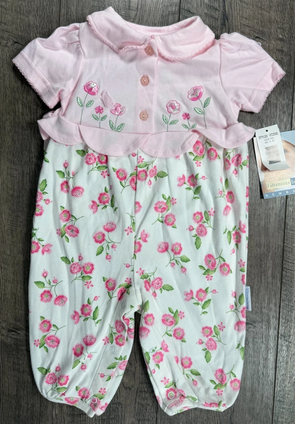 Baby Girl Clothes New Vitamins Baby 3-6 Month Pink Spring Flower Outfit