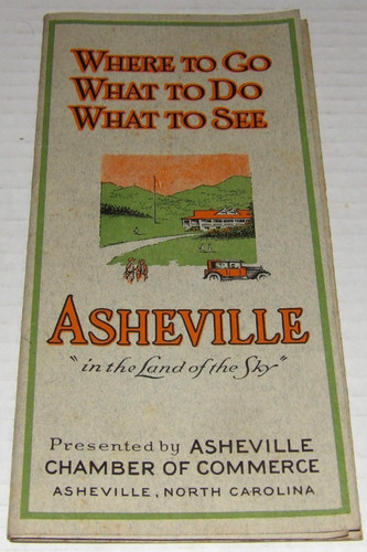 1920s Asheville NC Brochure Map Fold-Out Hotels Travel Routes Distances
