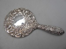 F Ornate Vintage B&Co. Hallmarked Silver Mounted Hand Mirror - Birmingham 1972