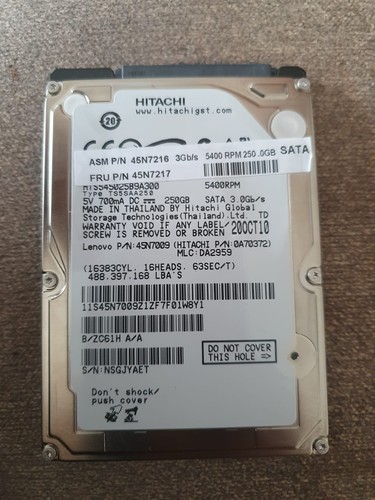 Hitachi SATA 2,5" 250GB 5400RPM 8MB Cache HTS545025B9A300 45N7216 45N7217